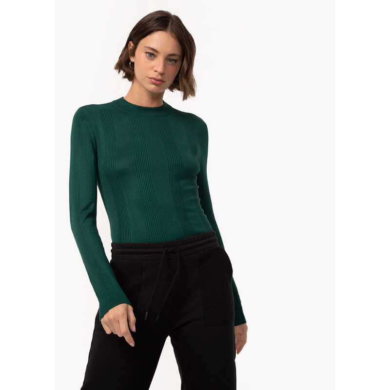 C&A suéter básico de tricot canelado verde escuro