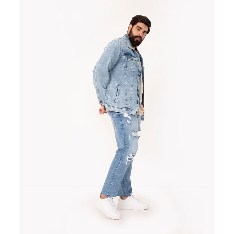 C&A calça jeans slim cropped destroyed azul claro