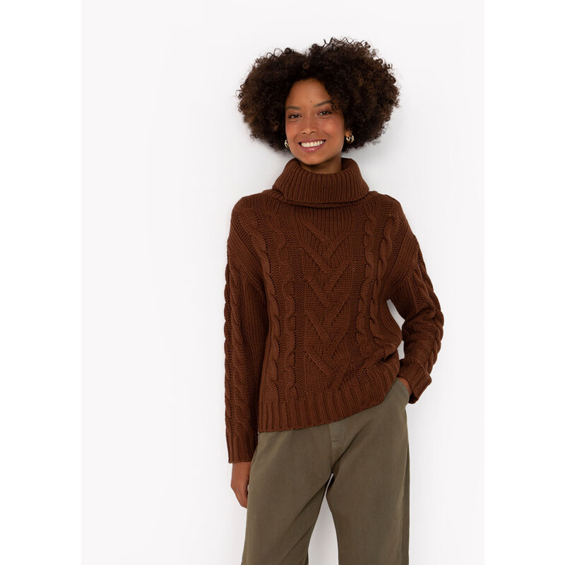 C&A suéter de tricô texturizado gola alta marrom