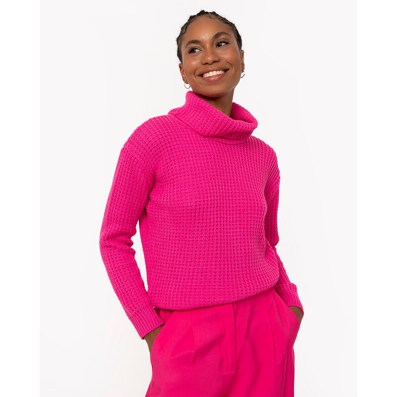 C&A suéter tricot gola alta manga longa pink