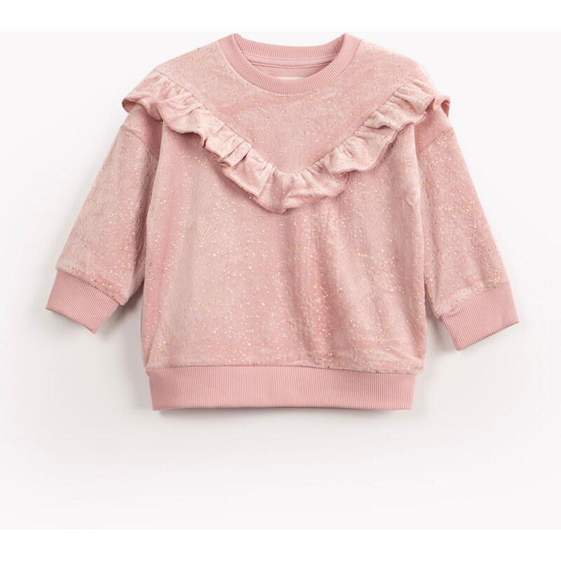 C&A blusa infantil plush babados com foil rosa