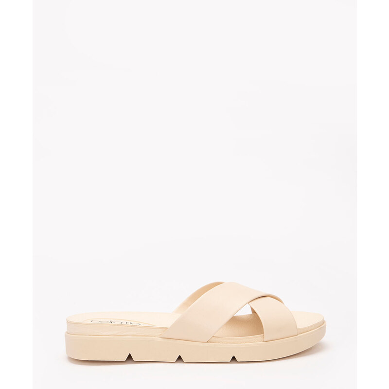 C&A sandália flatform tira cruzada beira rio off white