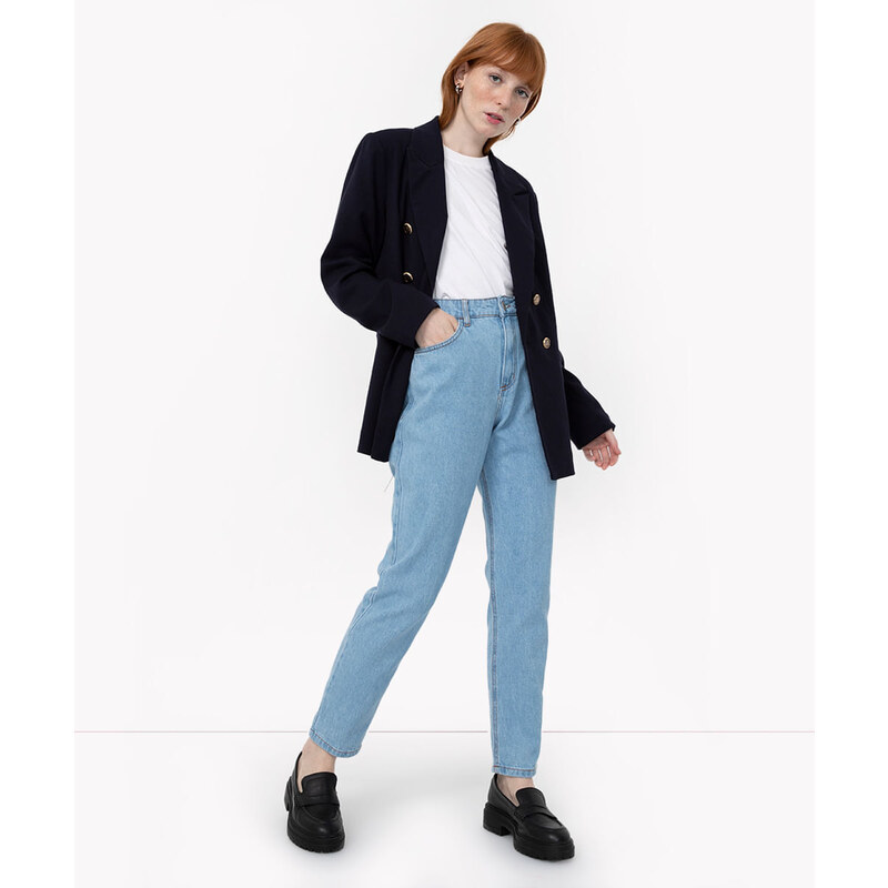 calça mom jeans plus size cintura super alta azul claro - C&A