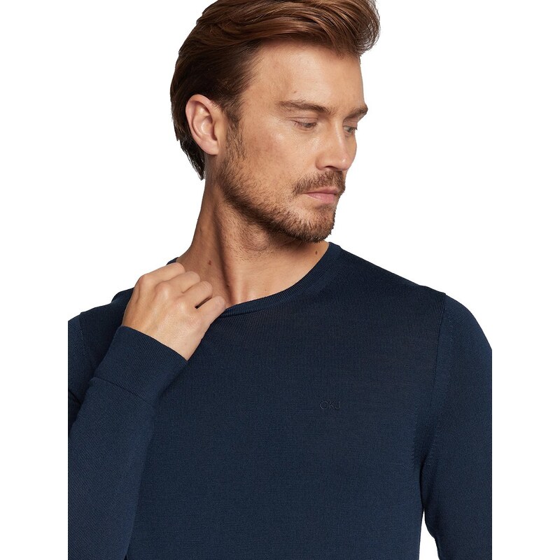 Su ter Calvin Klein Jeans Masculino Tricot Crewneck CKJ Logo Azul