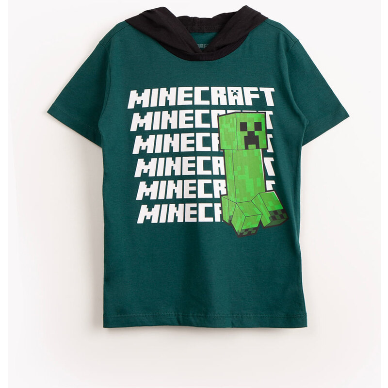 C&A camiseta de algodão infantil minecraft com capuz manga curta verde