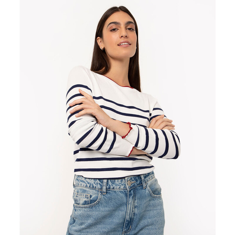 C&A suéter de tricot listrado manga longa off white