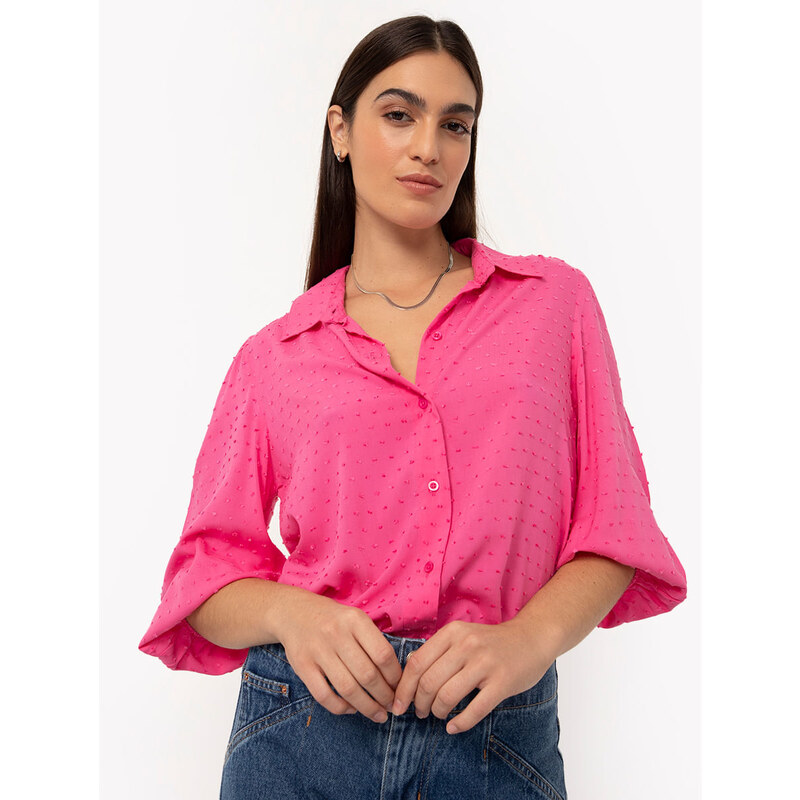 C&A camisa de viscose texturizada manga longa rosa