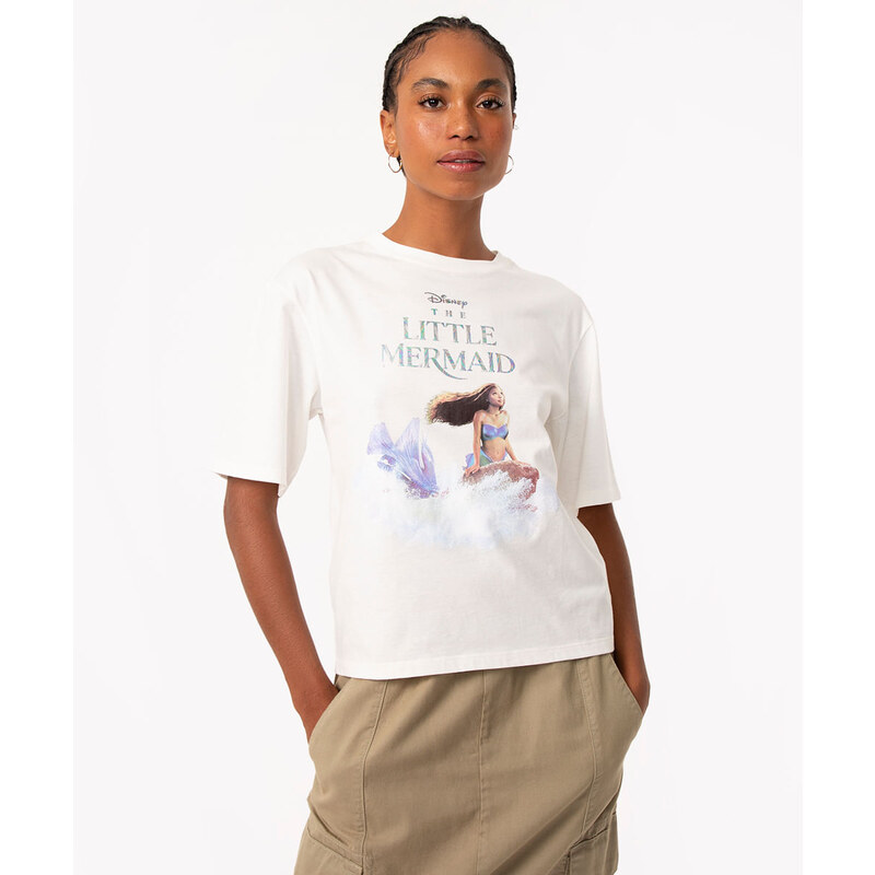 C&A camiseta de algodão pequena sereia manga curta off white