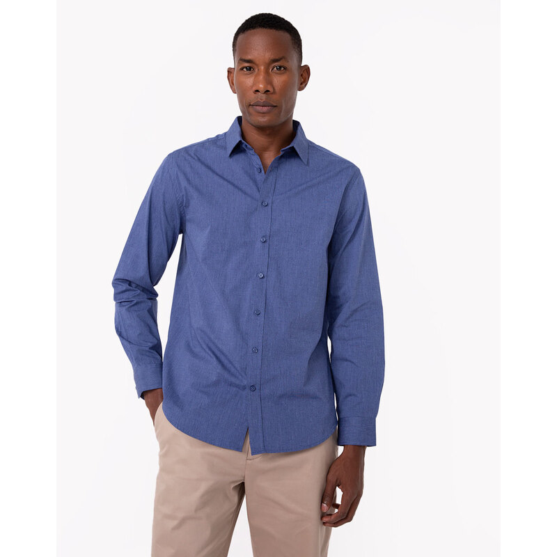C&A camisa comfort manga longa azul médio