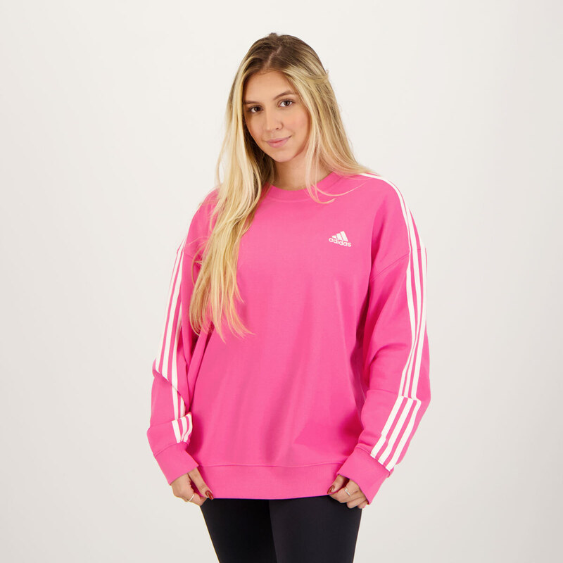 Moletom Adidas Linear Essentials Feminino Rosa - FutFanatics