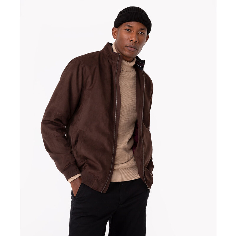 C&A jaqueta de suede com recortes e bolsos marrom