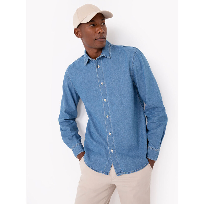 Camisa jeans best sale azul escuro