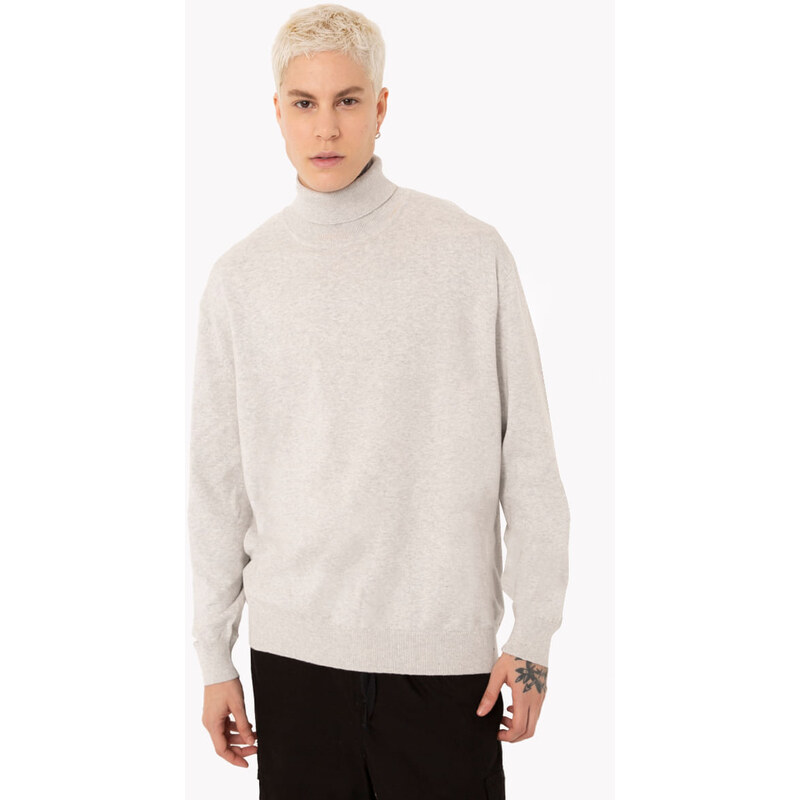 C&A suéter de tricot gola alta dobrada cinza mescla claro