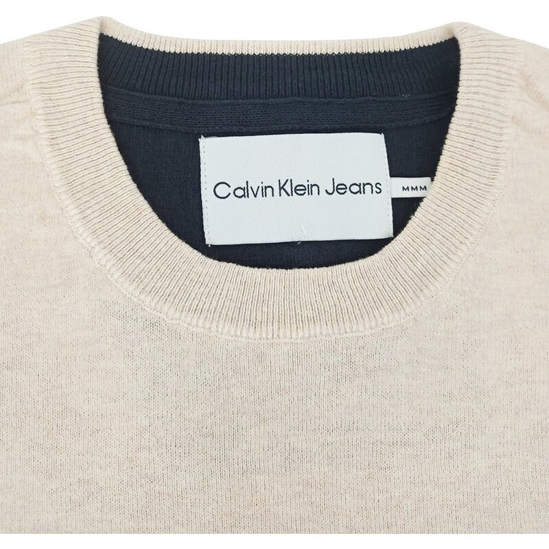Suéter Calvin Klein Jeans Masculino Tricot Logo Manga Areia Mescla