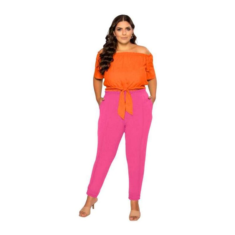 calça plus size jogger rosa