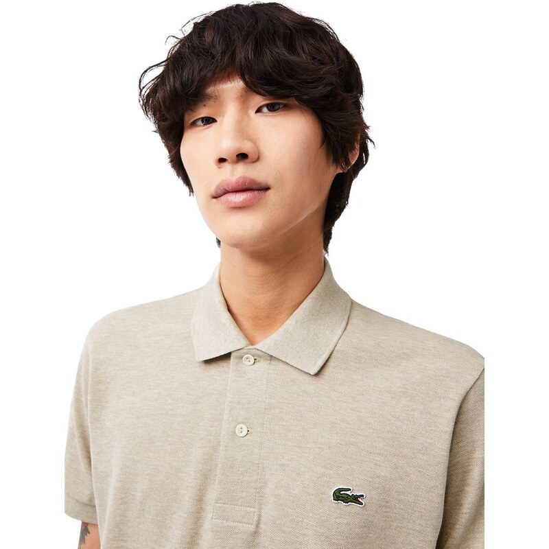 Polo Lacoste Masculina Classic Fit Mescla Cinza Claro