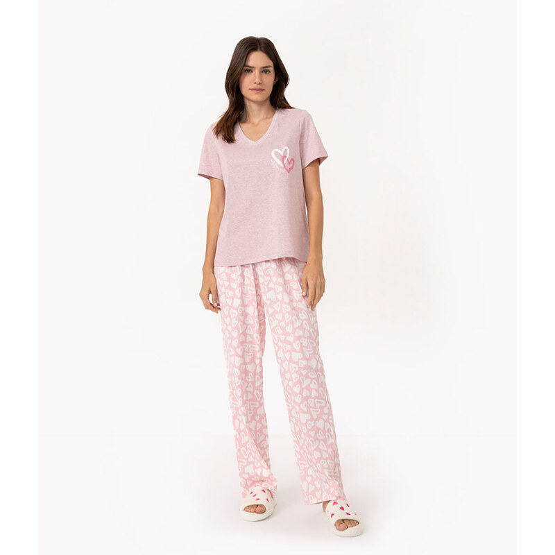 C&A pijama manga curta com calça self love club rosa