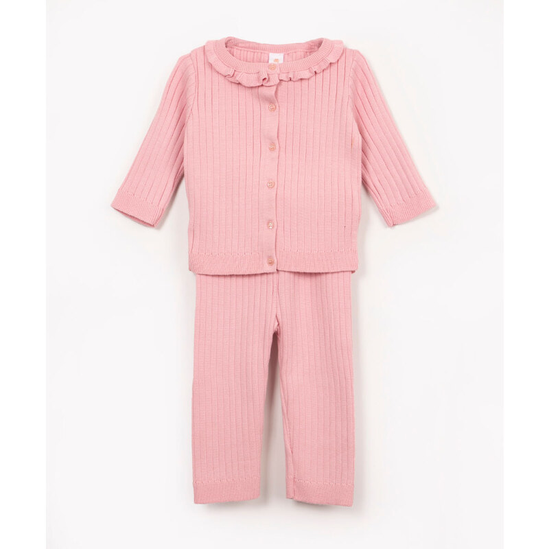 C&A conjunto infantil de tricot longo texturizado rosa claro
