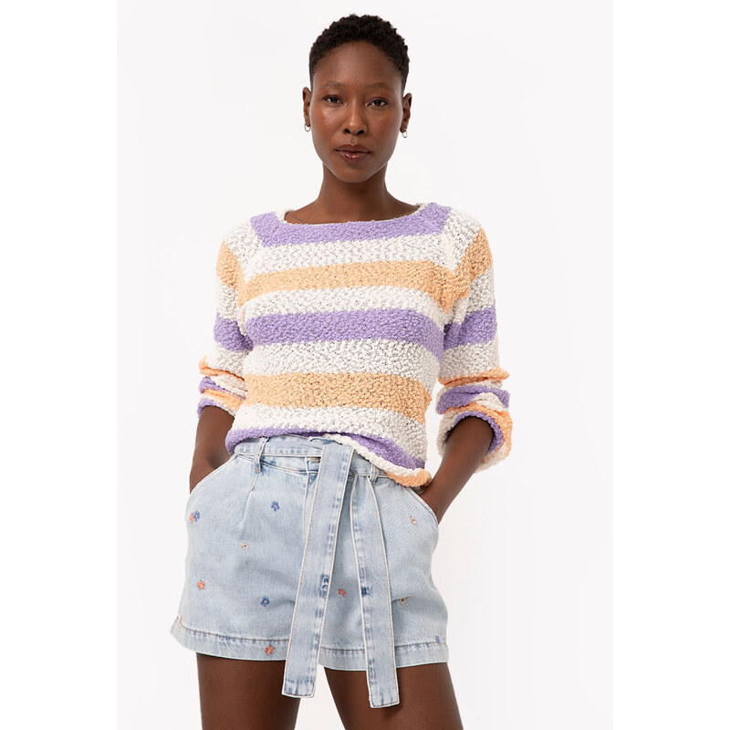 C&A suéter de tricot listrado texturizado colorido