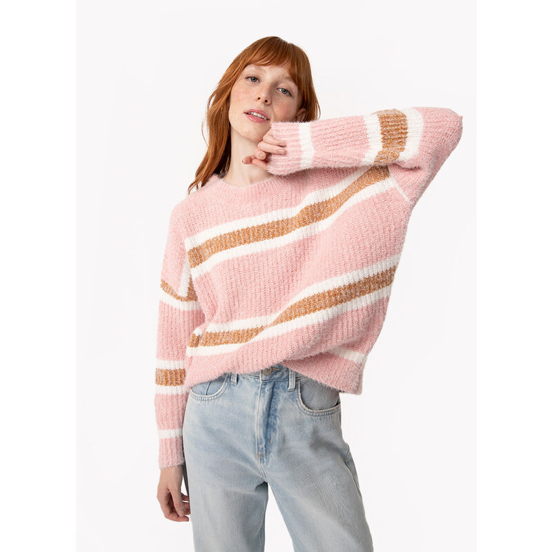 C&A suéter de tricô com pelinho listrado rosa