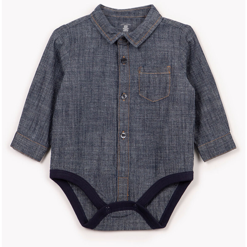 C&A body camisa de algodão infantil manga longa azul