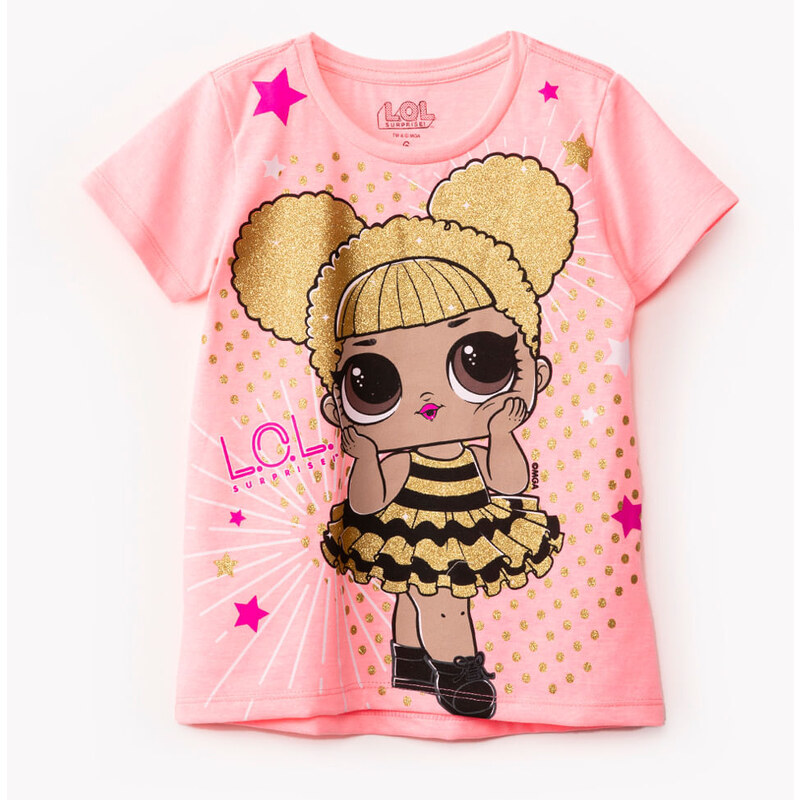 Camiseta Poliéster branca com Manga pink Infantil