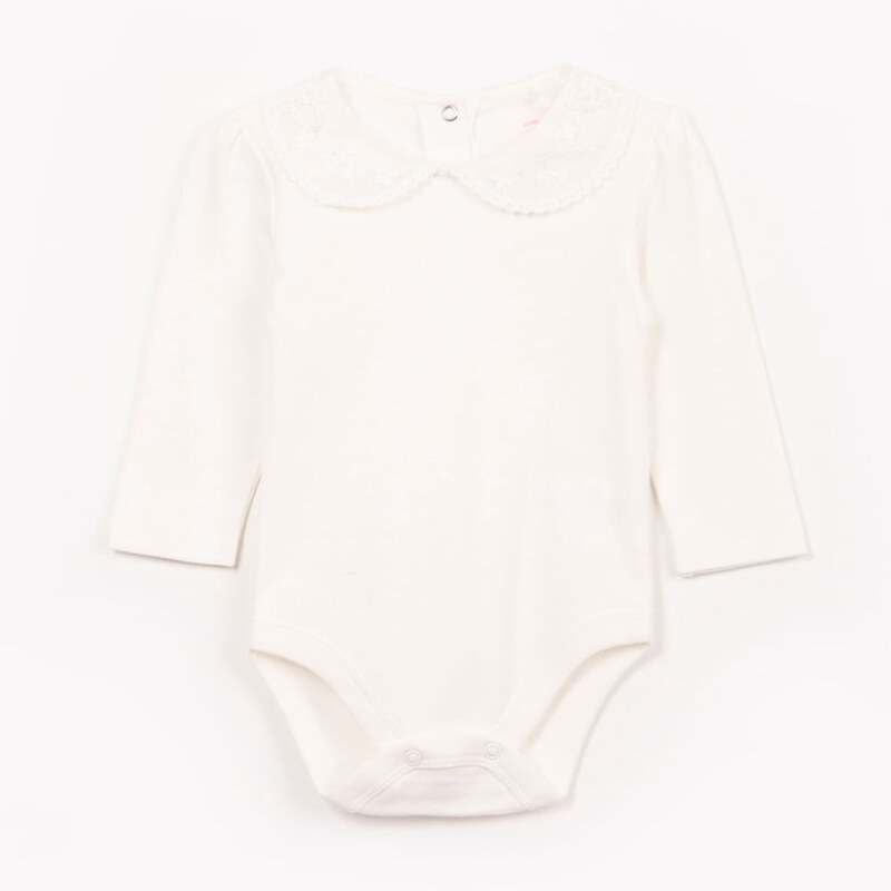 C&A body de algodão infantil com renda manga longa off white