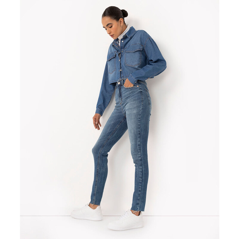 C&A calça jeans skinny cintura super alta azul médio