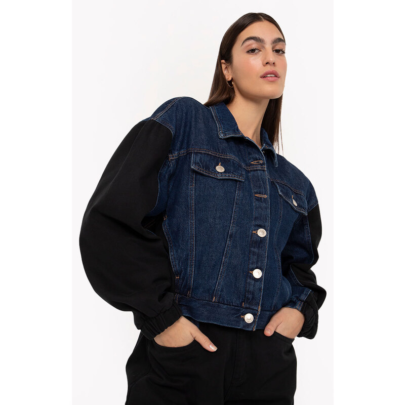 C&A jaqueta jeans bomber bicolor azul escuro