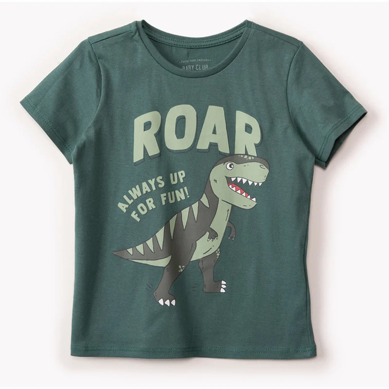 Camiseta Bebê Manga Longa Dino Roar Azul Marinho