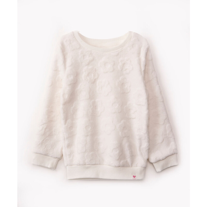 C&A blusa de pelúcia infantil floral gola redonda off white