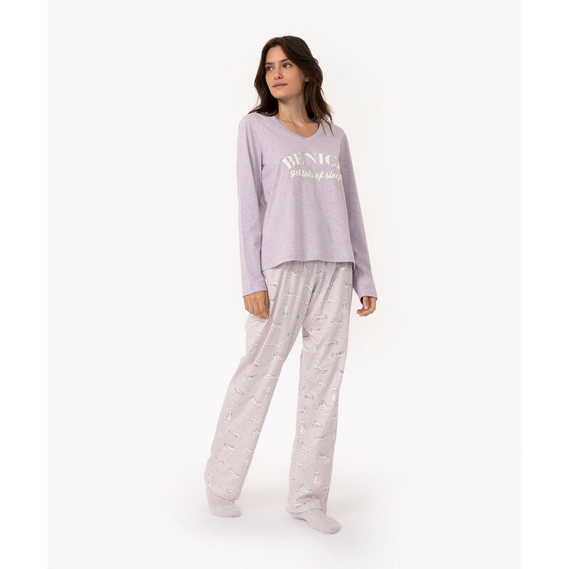 C&A pijama manga longa com calça be nice onça lilás