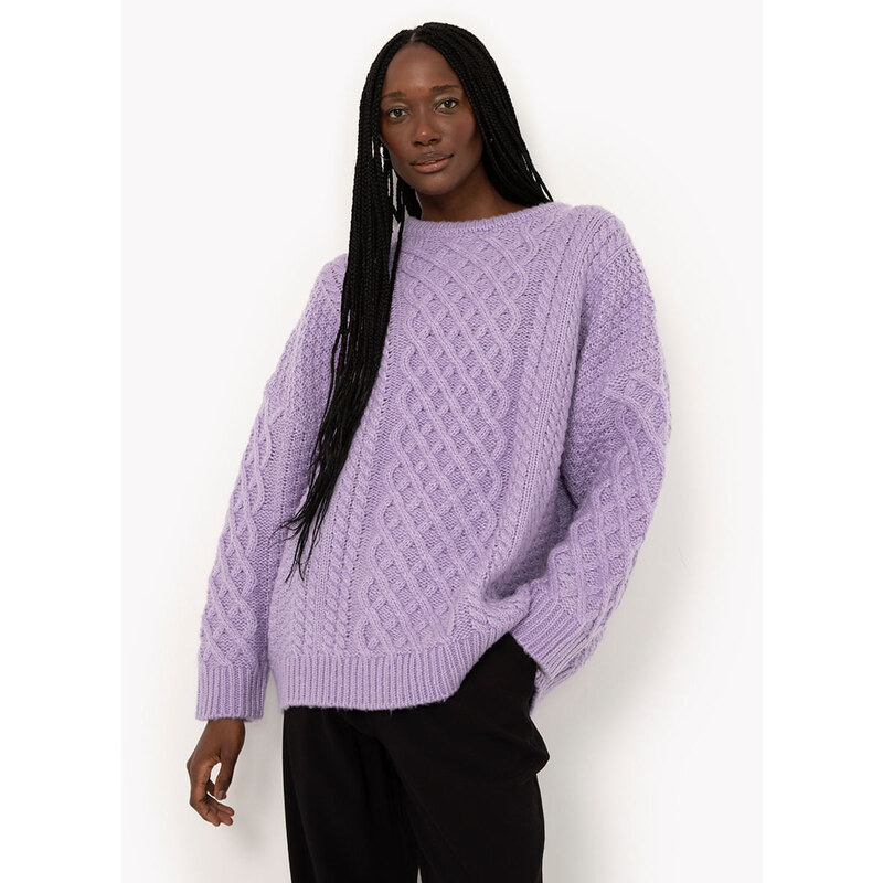 C&A suéter de tricot oversized gola redonda lilás médio