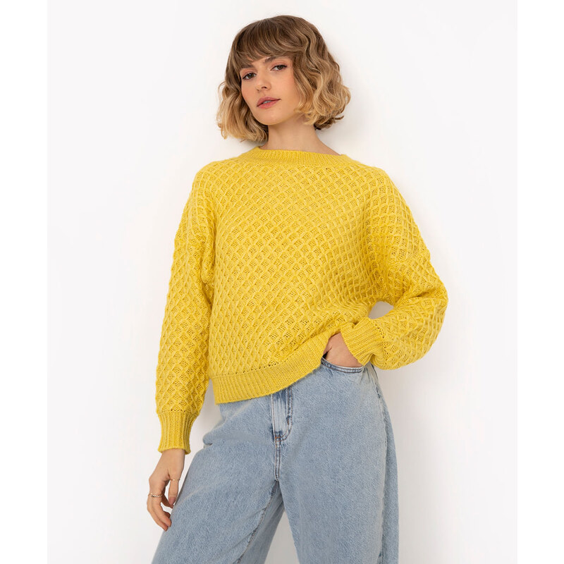 C&A suéter oversized de tricot texturizado amarelo