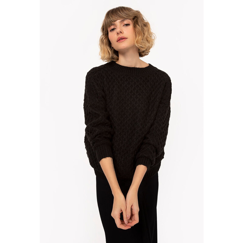 C&A suéter oversized de tricot texturizado preto