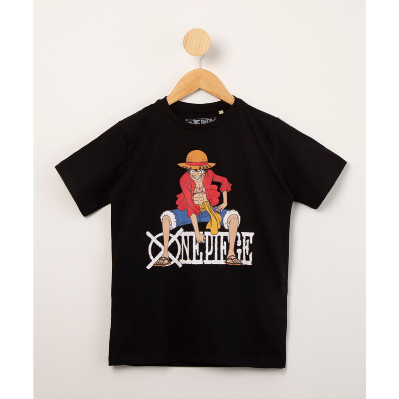 C&A camiseta infantil de algodão luffy one piece manga curta preta 