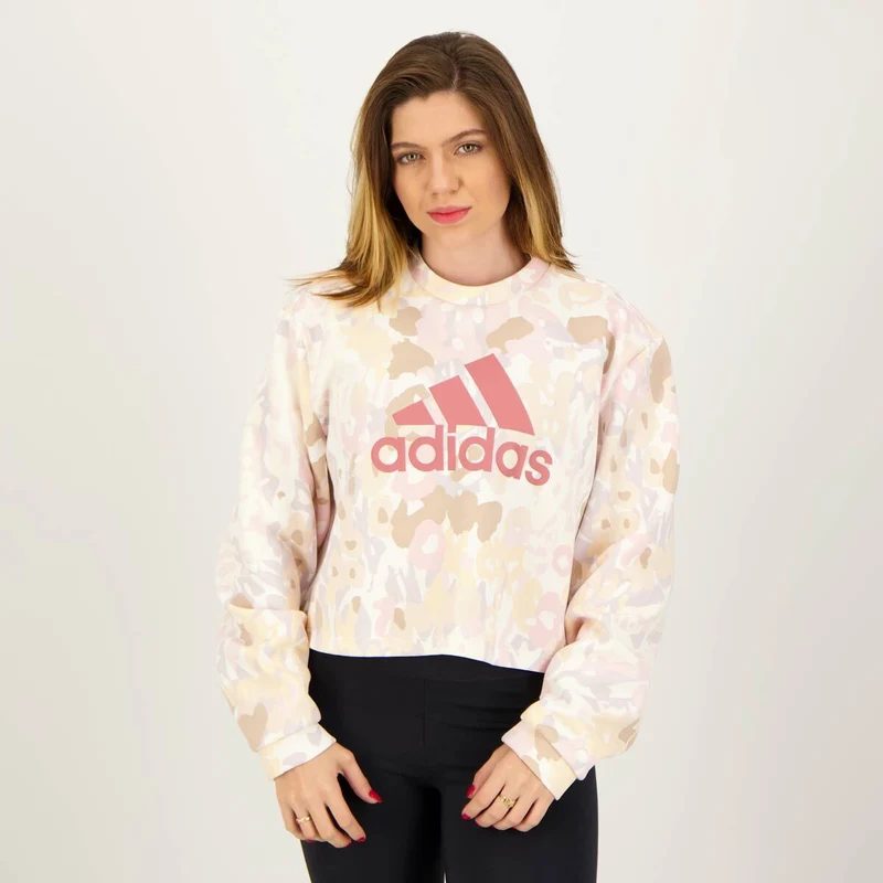 Moletom Adidas Linear Essentials Feminino Rosa - FutFanatics