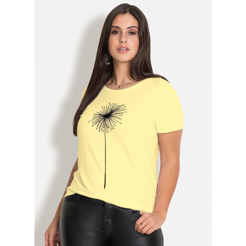 Bonprix T-Shirt com Estampa Dente de Leão Amarelo Candy