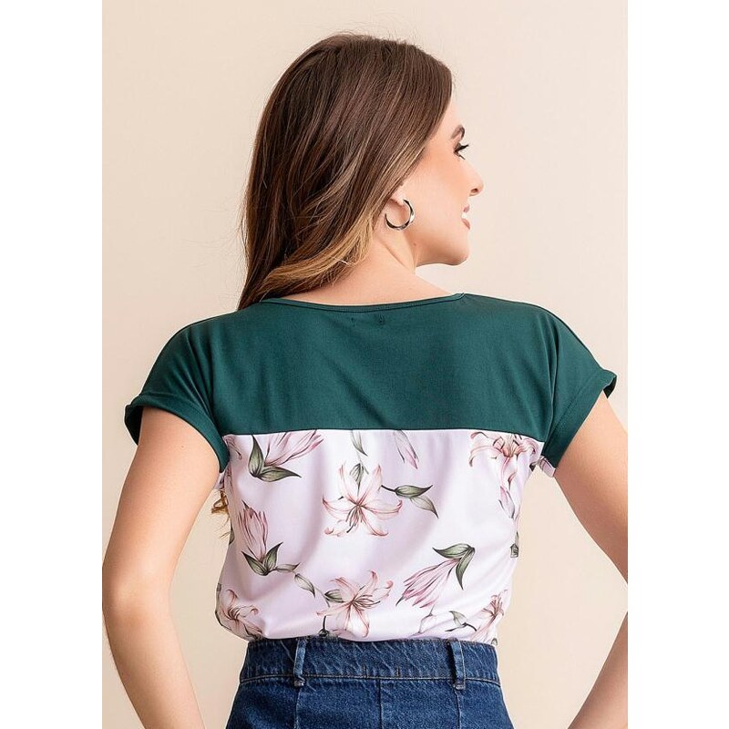 Rosalie Blusa Verde Escuro em Jersey Acetinado 