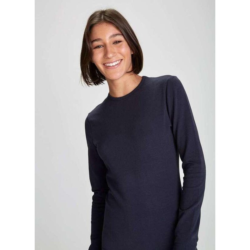 Hering Blusa Basica Feminina Manga Longa com Elastano Azul - GLAMI