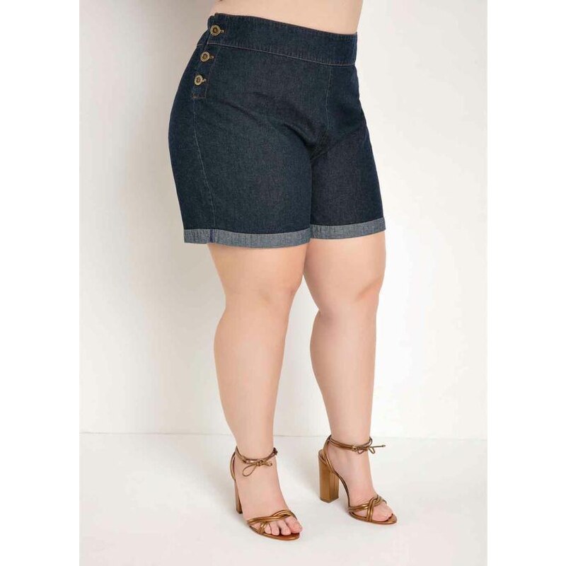 Marguerite Short Jeans com Botões nas Laterais Plus Size