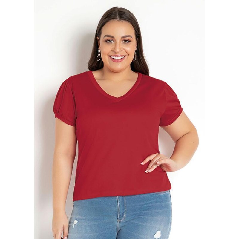 Moda Pop Blusa em Helanca Decote V Vermelha 