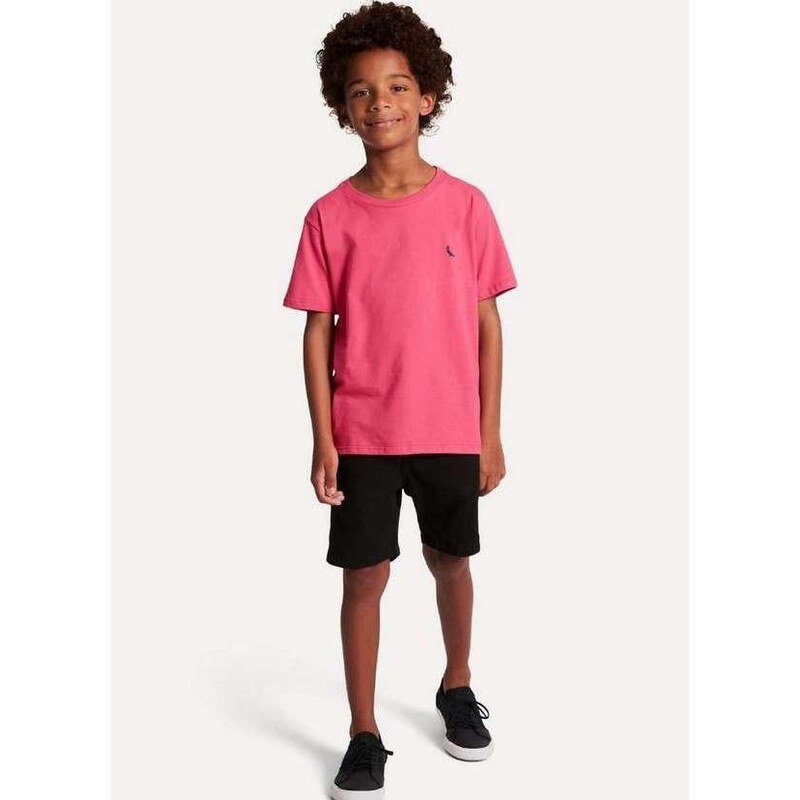 Camiseta infantil masculina malha 100% algodão com bordado Rosa