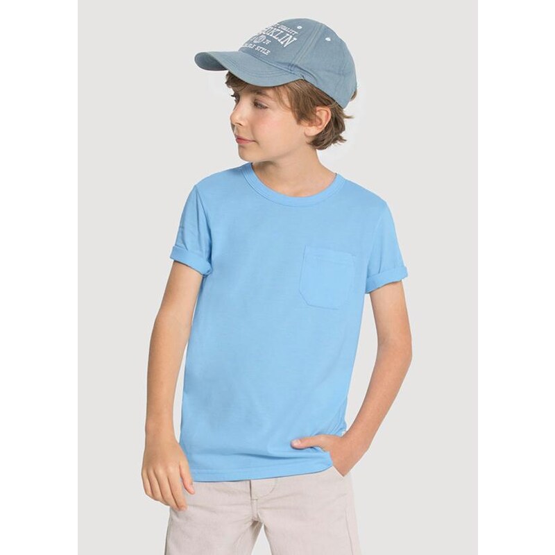 Alakazoo Camiseta Infantil Menino em Malha com Bolso Azul