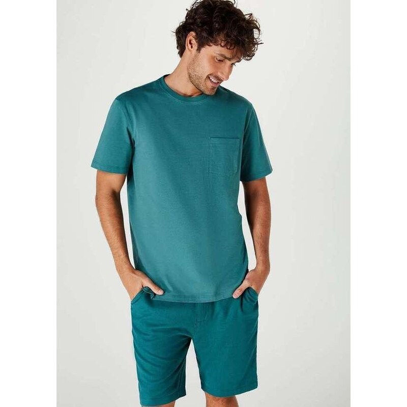 Hering Camiseta Basica Masculina Super Cotton com Bolso Verde