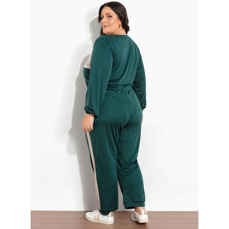 Blusa Verde e Cáqui com Recorte Plus Size - Marguerite