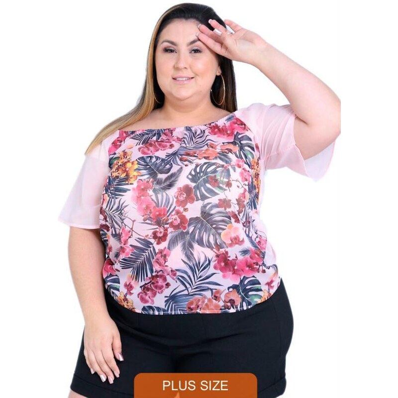 Blusa Plus Size Básica Rosa Claro