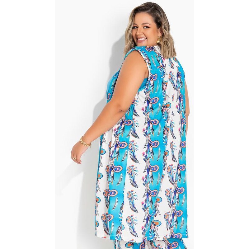 Marguerite Kimono Alongado Paisley Azul Plus Size