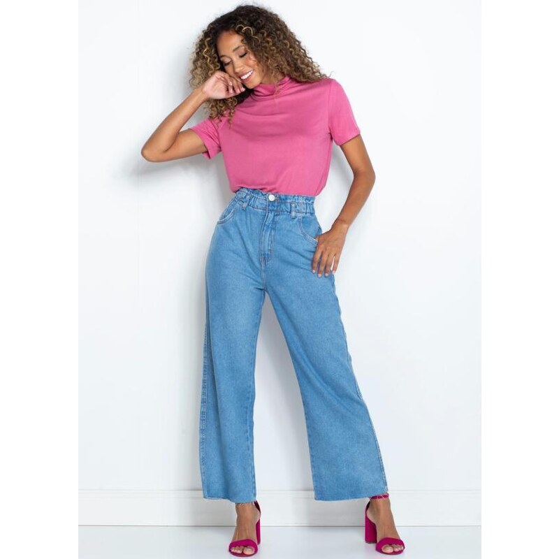 Calça Wide Leg Cropped Jeans