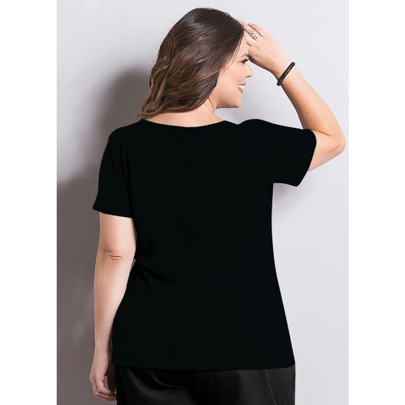 T-Shirt Marguerite Preta Plus Size